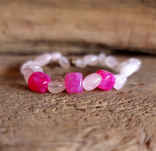 ROSE QUARTZ & PINK AGATE NUGGET BRACELET - UNCONDITIONAL LOVE