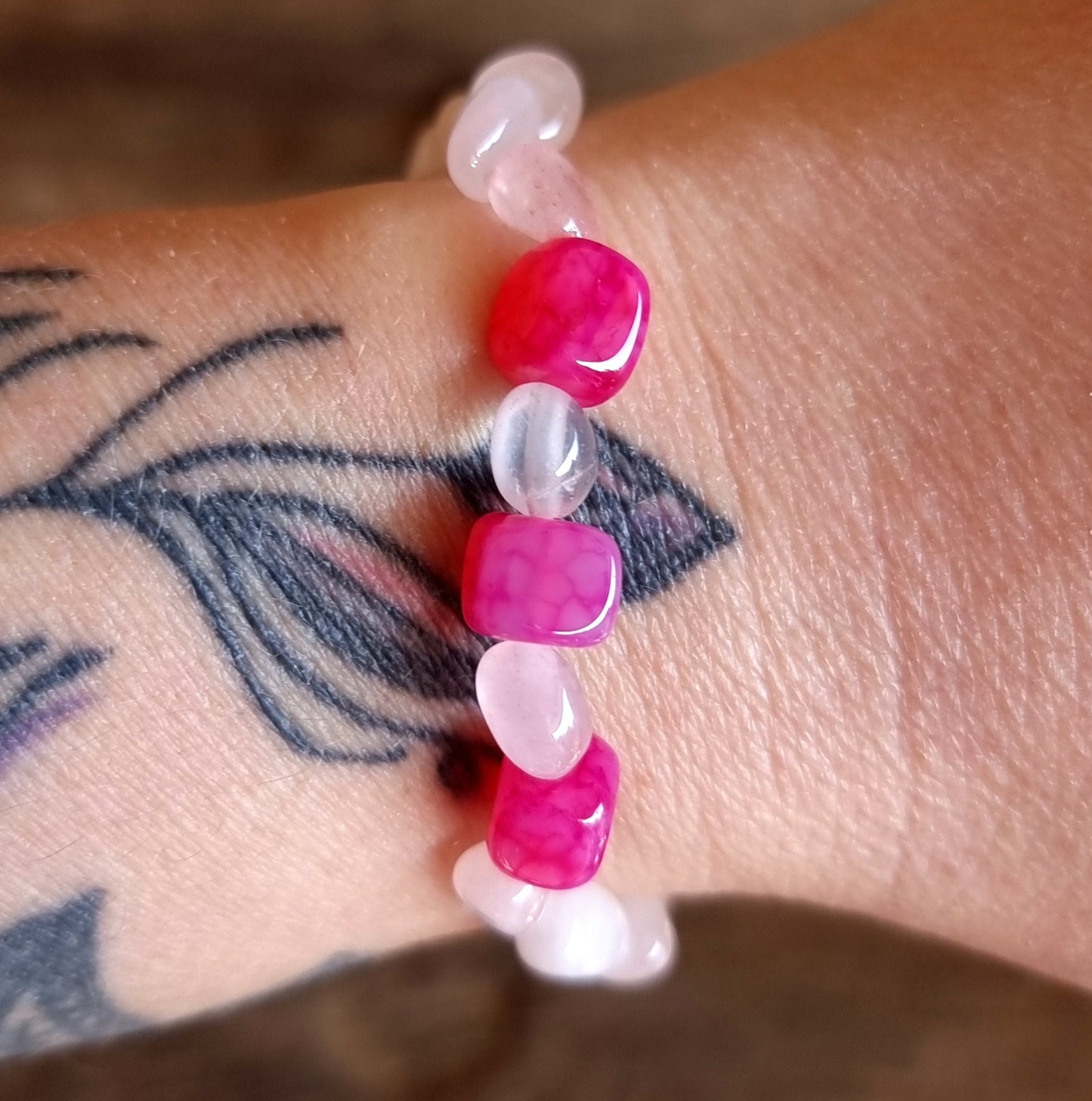 ROSE QUARTZ & PINK AGATE NUGGET BRACELET - UNCONDITIONAL LOVE