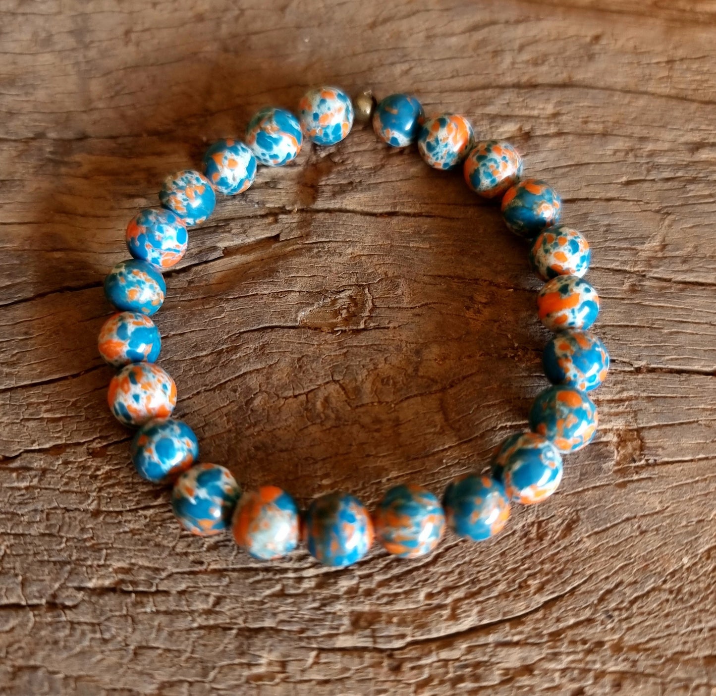 BLUE AND ORANGE IMPERIAL PINE JASPER BRACELET 8 mm