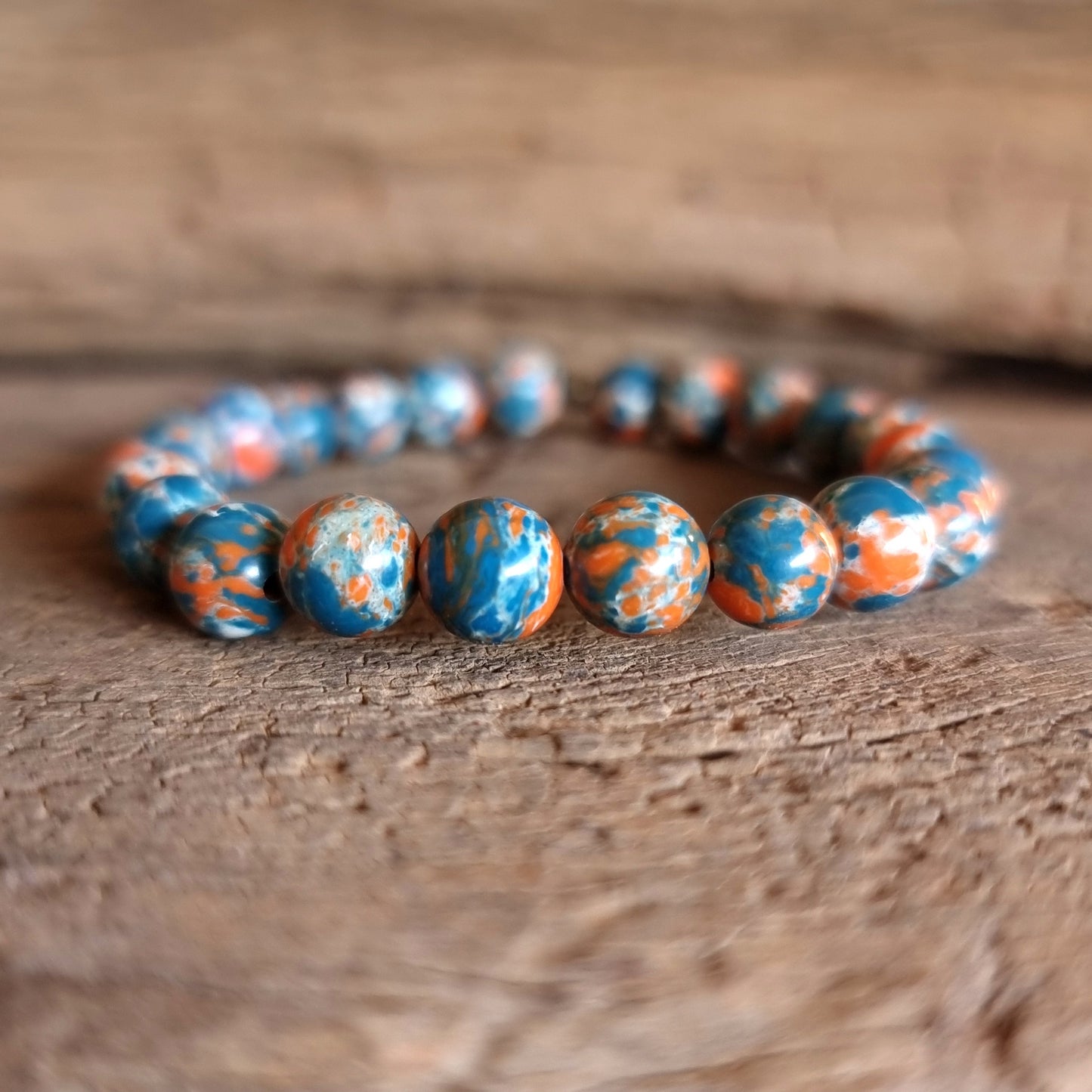 BLUE AND ORANGE IMPERIAL PINE JASPER BRACELET 8 mm