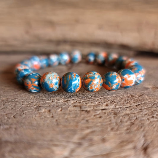 BLUE AND ORANGE IMPERIAL PINE JASPER BRACELET 8 mm