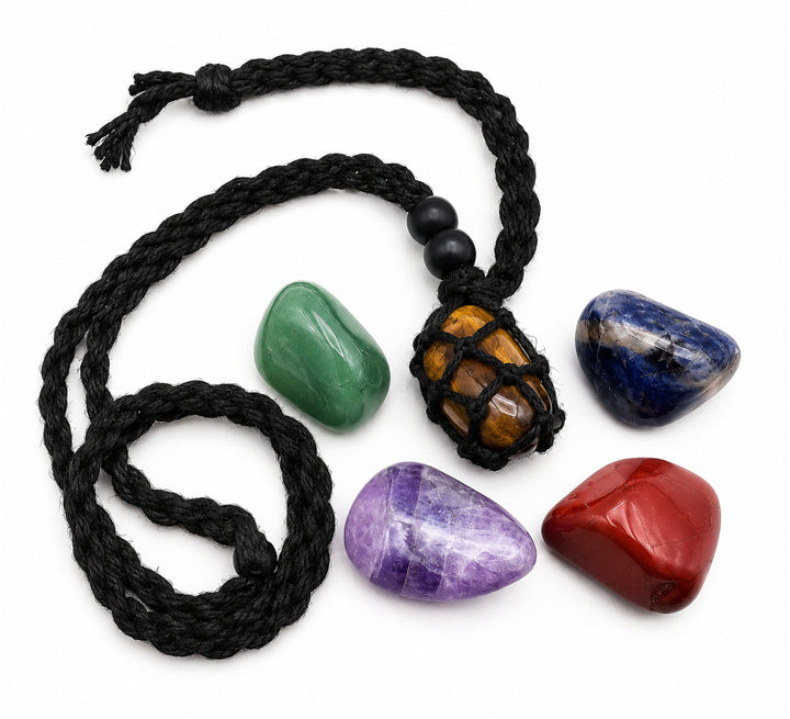INTERCHANGEABLE MACRAME NECKLACE - 5 STONE SET