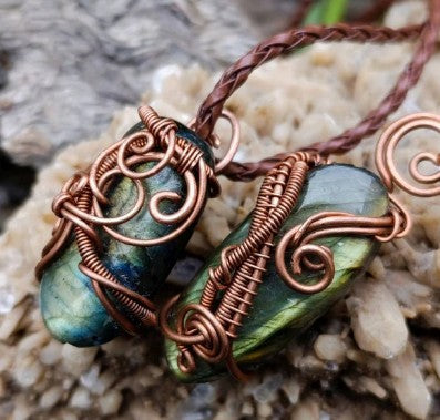 LABRADORITE COPPER WIRE WRAPPED NECKLACE - INTUITION