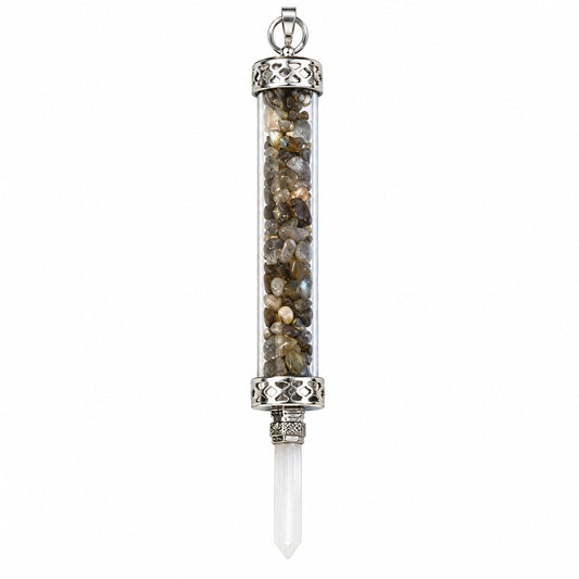 LABRADORITE PENDULUM WITH A SELENITE POINT