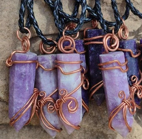 LEPIDOLITE COPPER WIRE WRAPPED NECKLACE - INTUITION