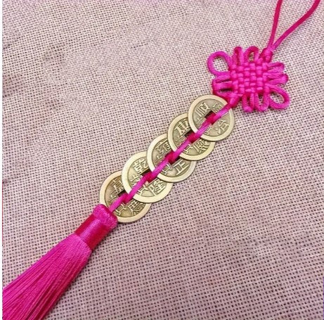 FIVE HANGING CHINESE KNOT & LUCKY COINS PINK