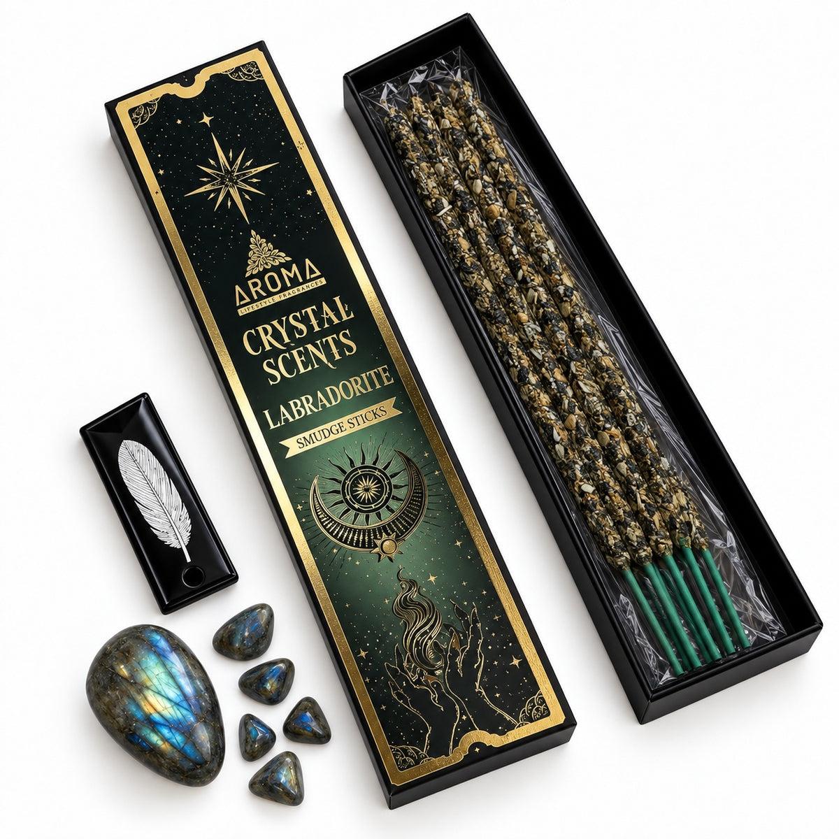 LABRADORITE CRYSTAL SCENTS INCENSE SMUDGE STICKS