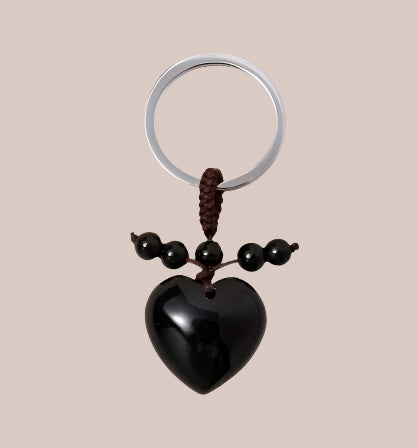 BLACK ONYX HEART KEYCHAIN - PROTECTION