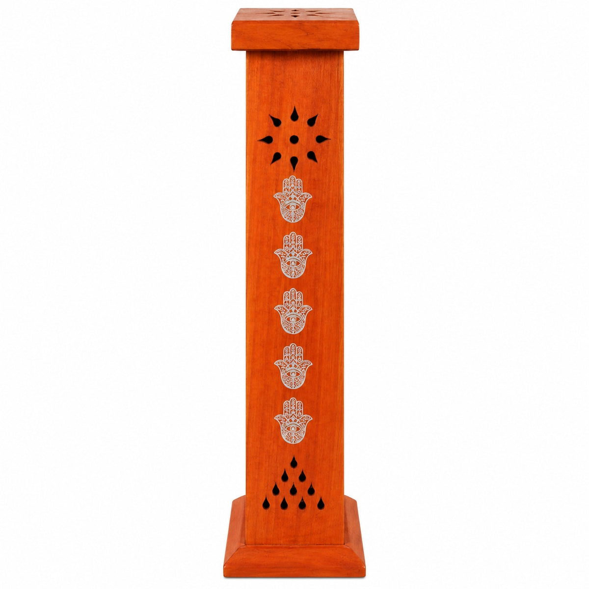 WOODEN TOWER ORANGE HAMSA HAND INCENSE BURNER