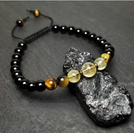 TOURMALINE,CITRINE & TIGERS EYE ADJUSTABLE BRACELET - PROTECTION, PROTECTION & PERSONAL POWER