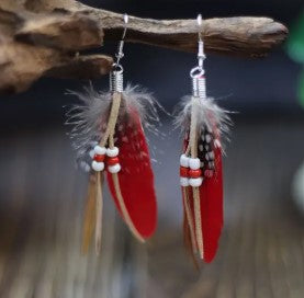 BOHEMIAN RED FEATHERED EARRINGS