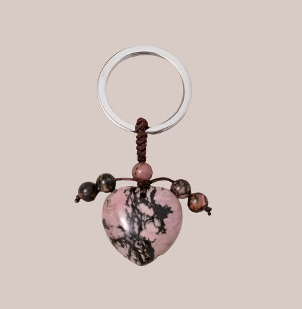 POLISHED RHODONITE HEART KEYCHAIN - LOVE