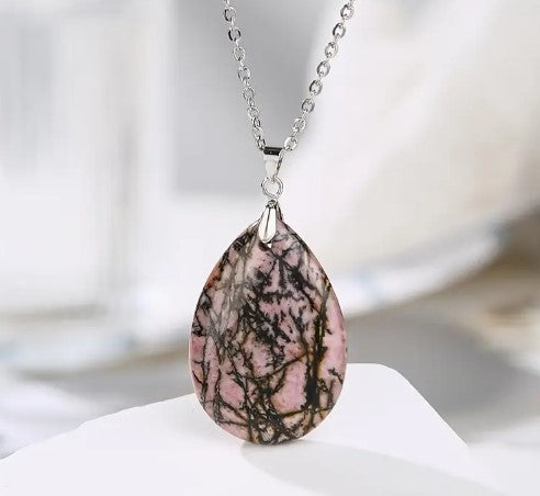 RHODONITE PENDANT NECKLACE - LOVE