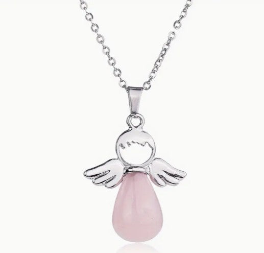 ANGEL ROSE QUARTZ PENDANT NECKLACE - SELF LOVE