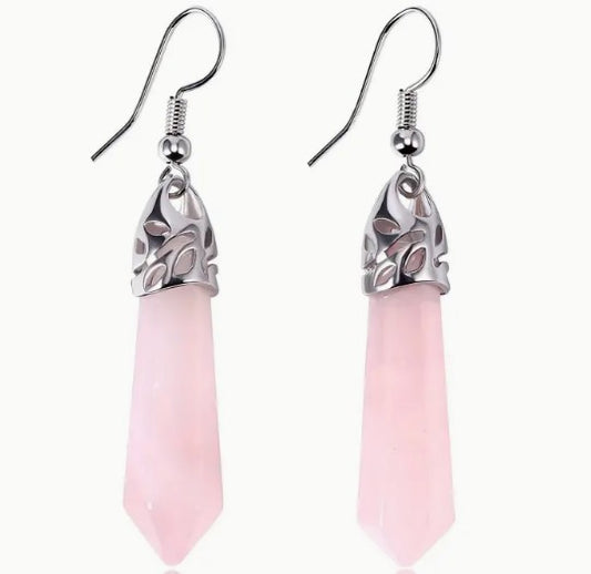 ROSE QUARTZ PENDANT EARRINGS - LOVE