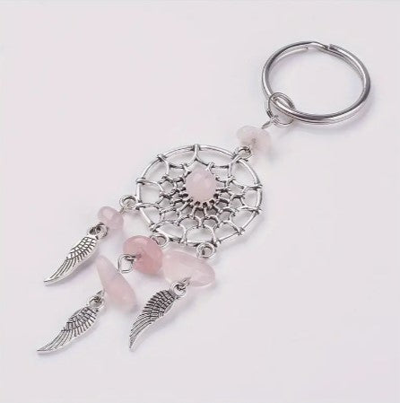 ROSE QUARTZ DREAM CATCHER KEYCHAIN - LOVE