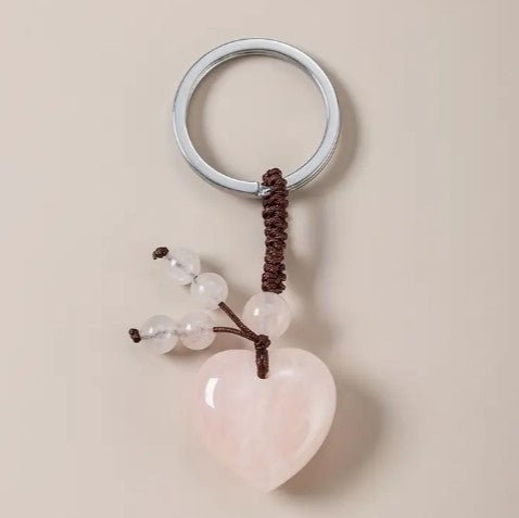 ROSE QUARTZ POLISHED HEART KEYCHAIN - SELF LOVE