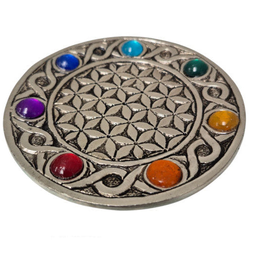 ROUND FLOWER OF LIFE CHAKRA METAL INCENSE BURNER