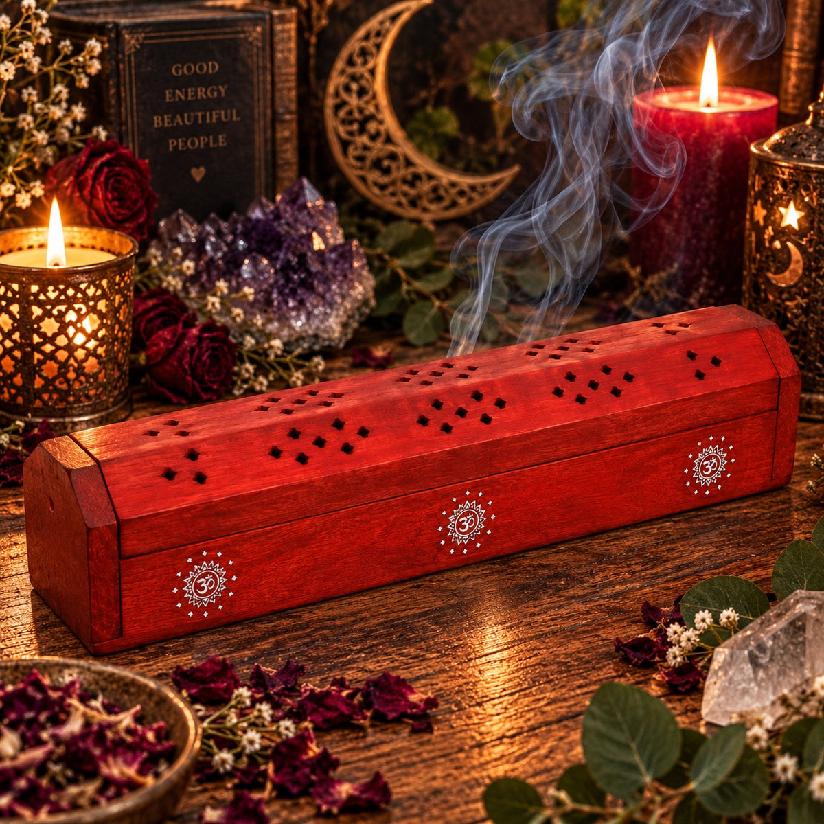 WOODEN ORANGE SUN INCENSE HOLDER & BURNER