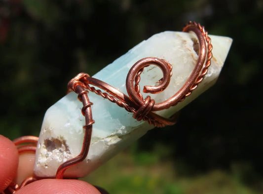 SMITHSONITE DOUBLE TERMINATED COPPER WIRE WRAPPED NECKLACE