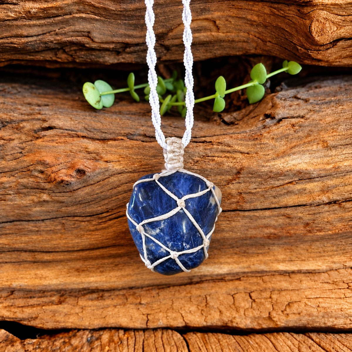 SODALITE TUMBLED MACRAME NECKLACE
