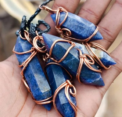 SODALITE DOUBLE TERMINATED COPPER WIRE WRAPPED NECKLACE - WISDOM