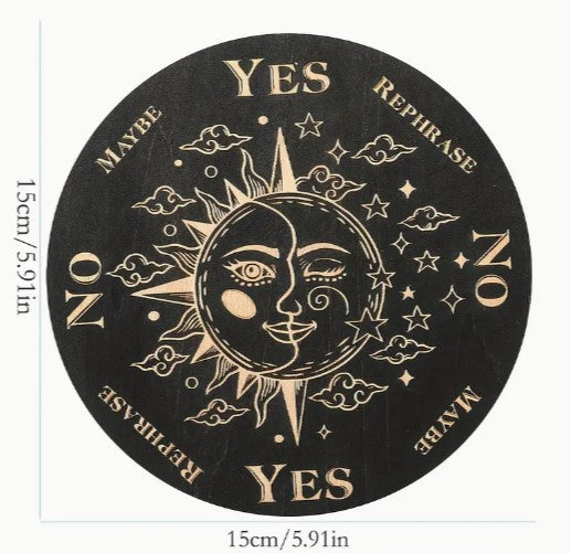 SUN BLACK WOODEN YES/NO PENDULUM BOARD 15 cm