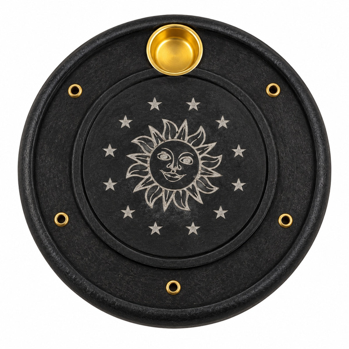ROUND WOODEN BLACK GALAXY INCENSE BURNER