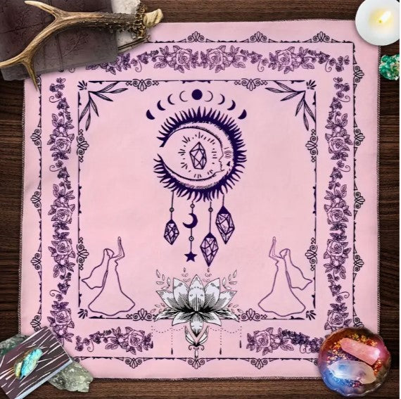 Pink Moon Phases Mystical Altar Cloth ( 49 cm X 49 cm ) - Wildlings Crystals South Africa