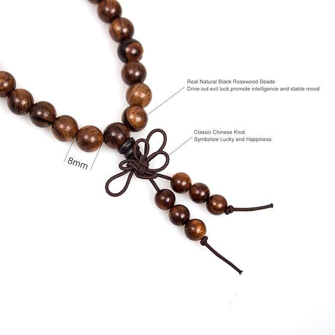 TIBETAN INDIAN ROSEWOOD PRAYER MALA BEADS 8mm