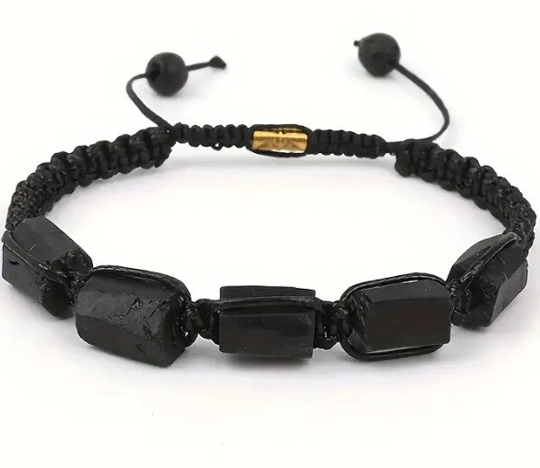 BLACK TOURMALINE NUGGET BRACELET - PROTECTION & PROSPERITY