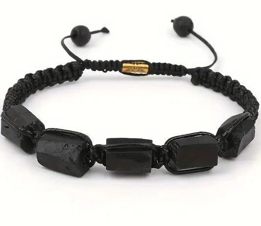 BLACK TOURMALINE NUGGET BRACELET - PROTECTION & PROSPERITY