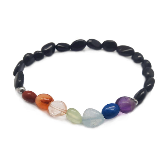 BLACK TOURMALINE 7 CHAKRA NUGGET BRACELET - CHAKRA ALIGNMENT