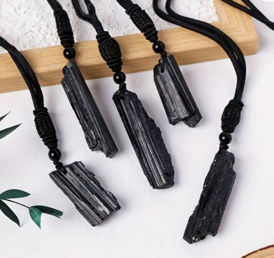 BLACK TOURMALINE PENDANT NECKLACE - PROTECTION & PROSPERITY