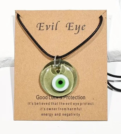 TRANSPARENT GREEN EVIL EYE NECKLACE 3cm - PROTECTION