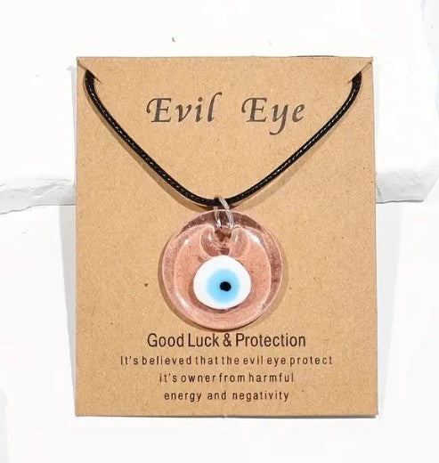 TRANSPARENT PINK EVIL EYE NECKLACE 3cm - PROTECTION