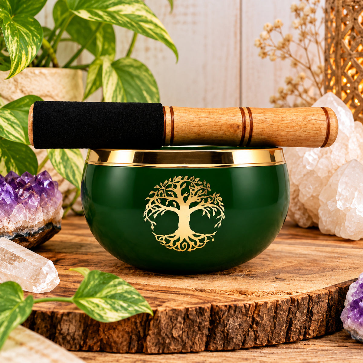 TREE OF LIFE GREEN TIBETAN BRASS SINGING BOWL