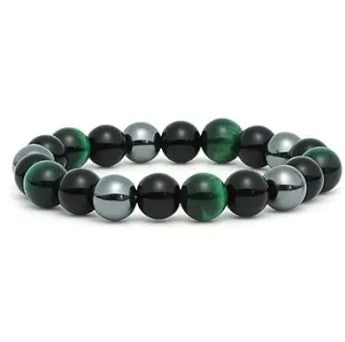 TRIPLE PROTECTION BRACELET 8 mm - GREEN TIGER EYE, HEMATITE & OBSIDIAN