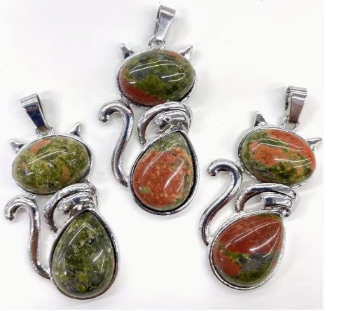UNAKITE JASPER CAT PENDANT - GROUNDING