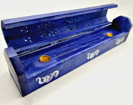 WOODEN BLUE DRAGONS INCENSE HOLDER AND BURNER
