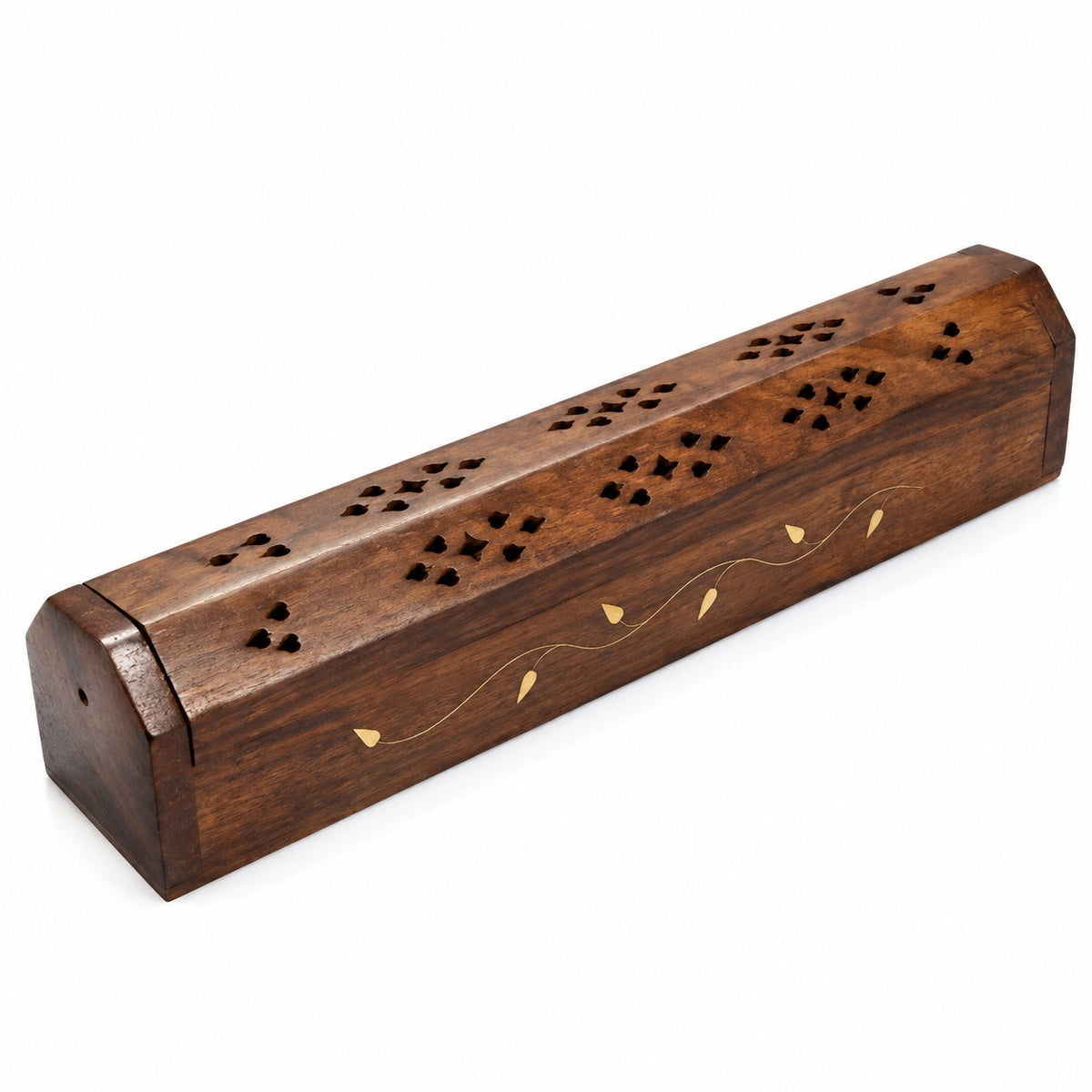 WOODEN GOLD LEAF BROWN INCENSE HOLDER AND BURNER