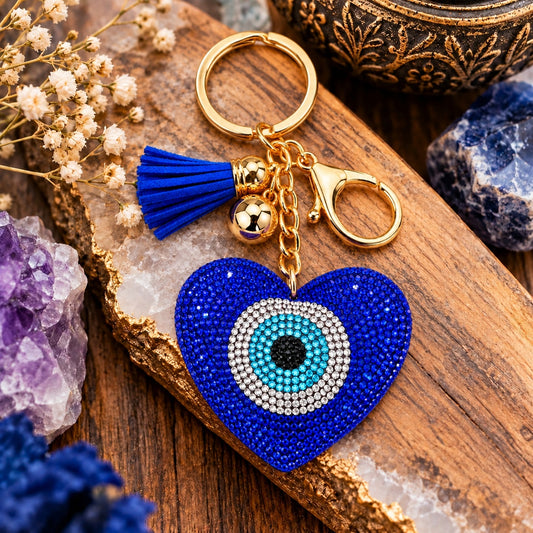 Blue Heart Evil Eye Protection Keychain - Wildlings Crystals South Africa