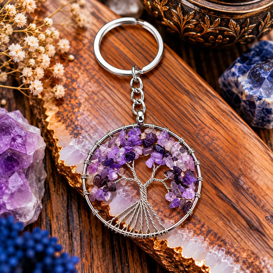 Amethyst Tree Of Life Keychain - Wildlings Crystals South Africa