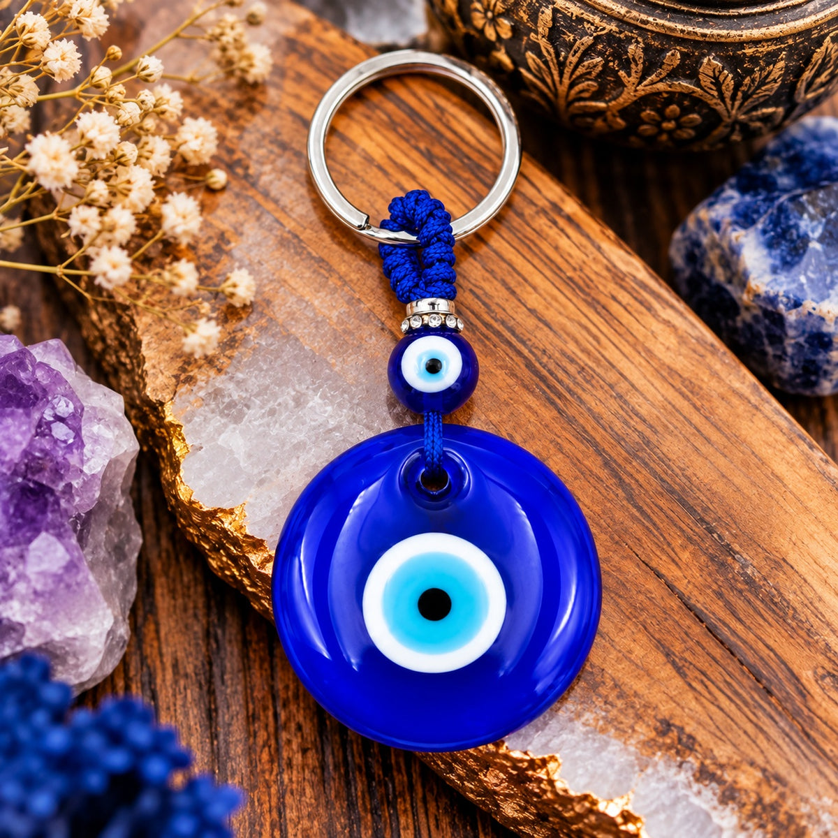 Turkish Evil Eye Medallion Keychain - Wildlings Crystals South Africa