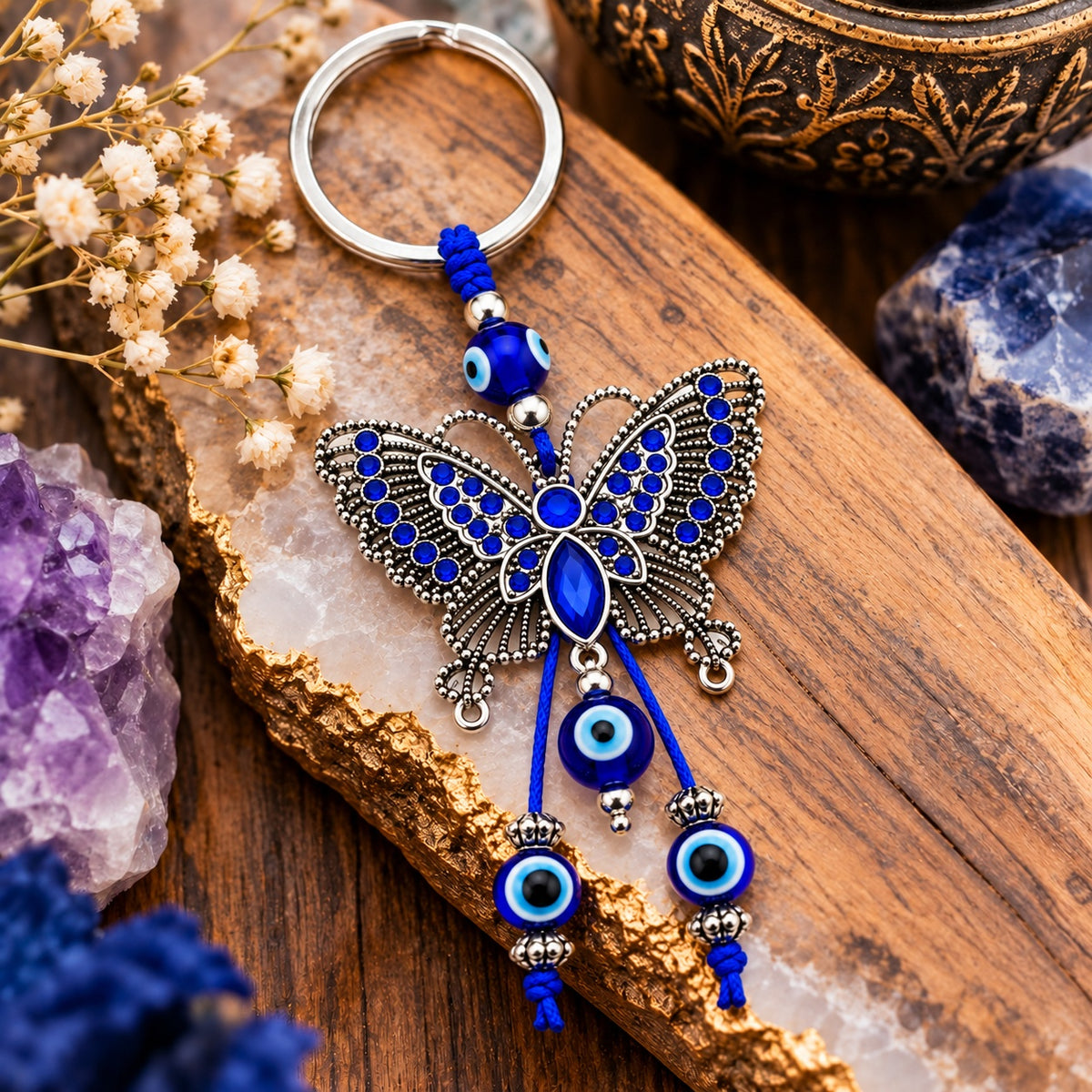 Turkish Evil Eye Butterfly Keychain - Wildlings Crystals South Africa