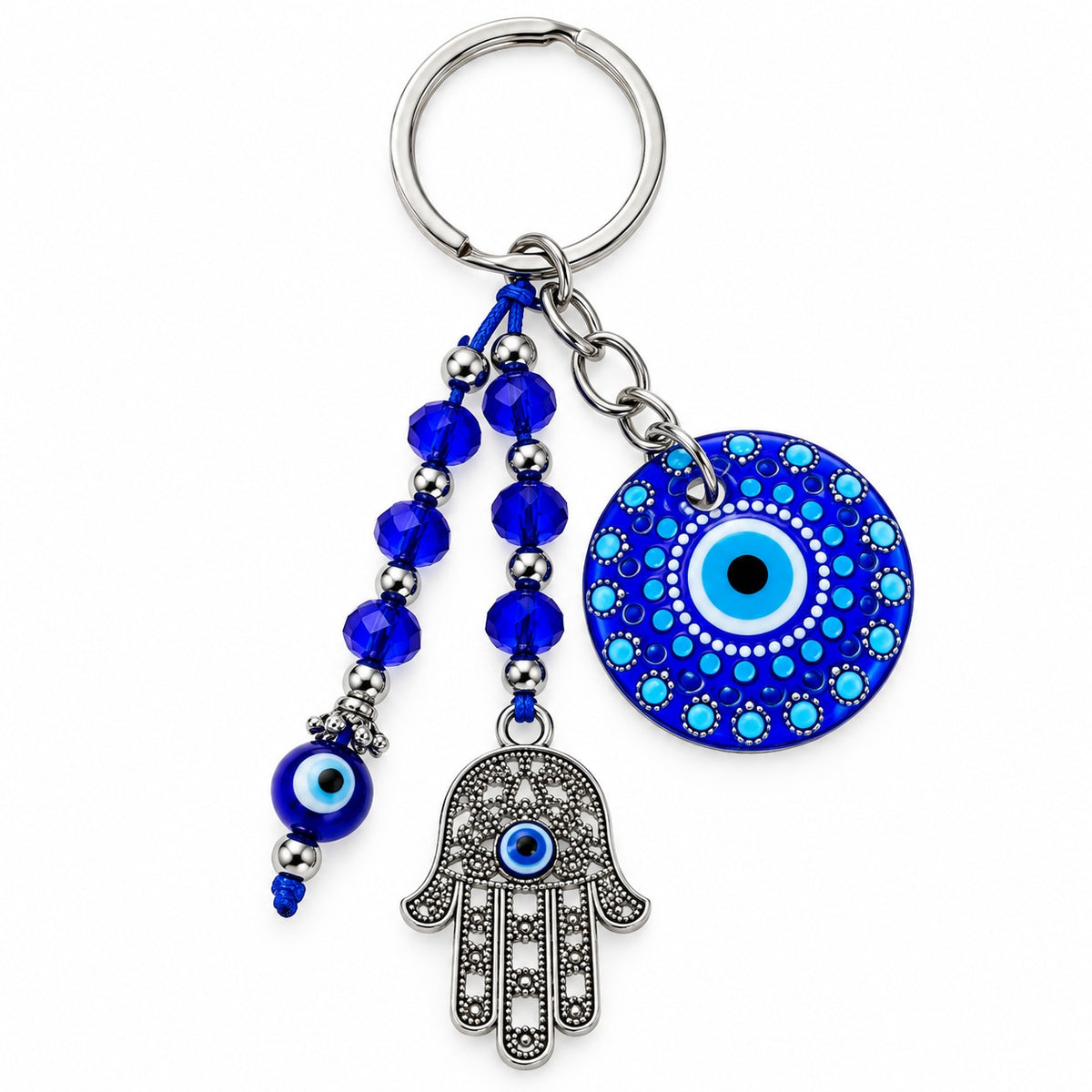 Hamsa Hand Evil Eye Glass Medallion Keychain - Wildlings Crystals South Africa