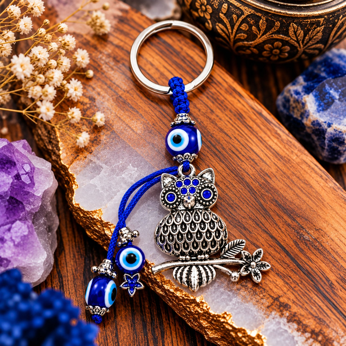 Turkish Evil Eye Owl Keychain - Wildlings Crystals South Africa