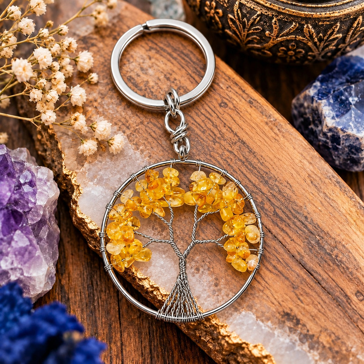 Citrine Tree Of Life Keychain - Wildlings Crystals South Africa
