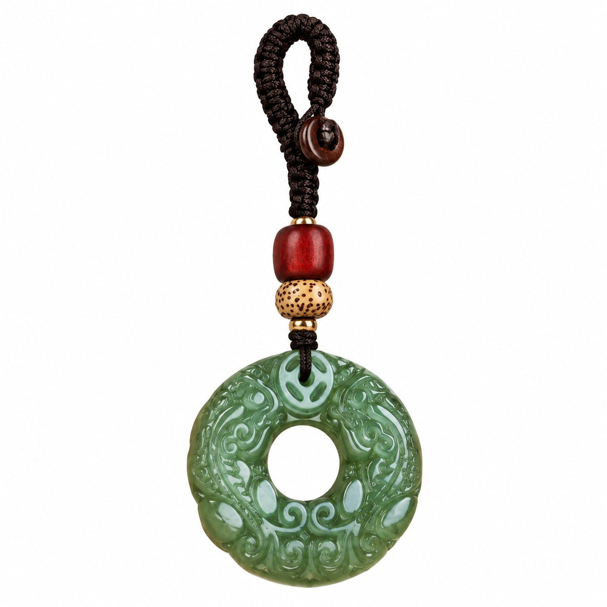 Dark Green Jade crystal keychain for luck and prosperity - Wildlings Crystals
