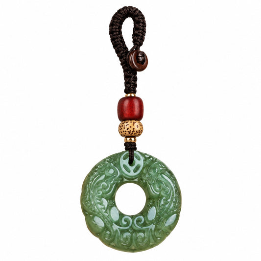 Dark Green Jade crystal keychain for luck and prosperity - Wildlings Crystals